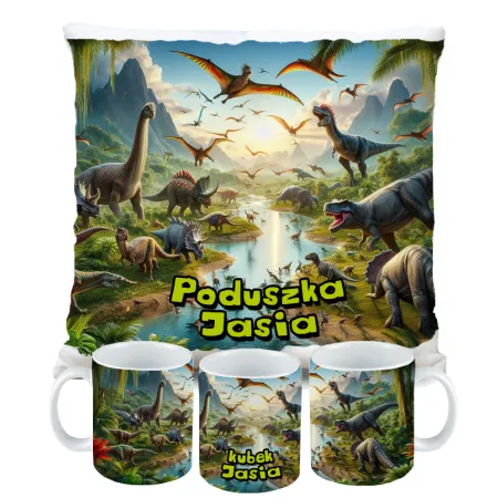 Kubek Poduszka Dinozaur Dinozaury T-rex Tyrannosaurus Triceratops
